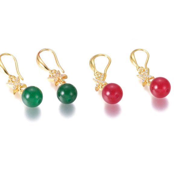 Natural Jade earrings with tiny CZ accent Christmas colors 2/$25 - Picture 2 of 6